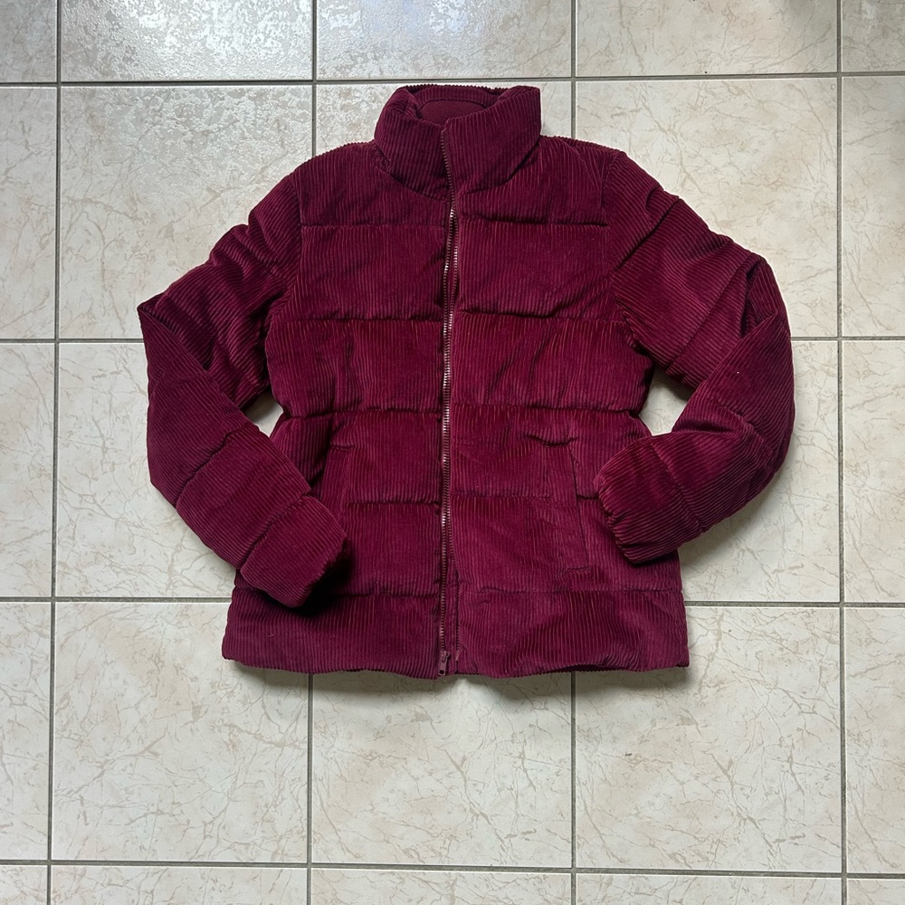 Old Navy Women's Maroon Corduroy Puffer Jacket